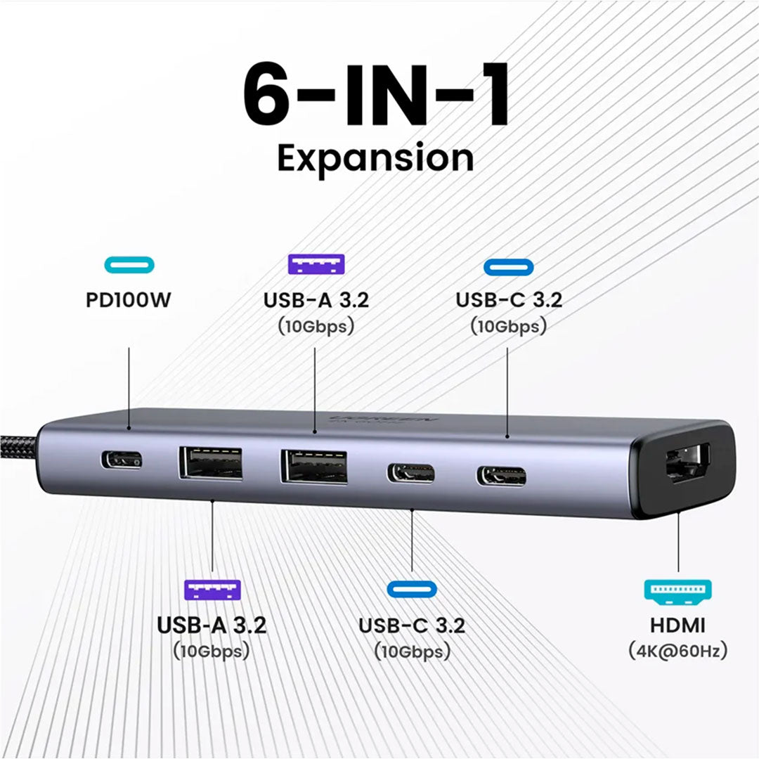 UGREEN CM511 35999 Adaptador HUB USB-C 6 en 1 a HDMI USB-A USB-C