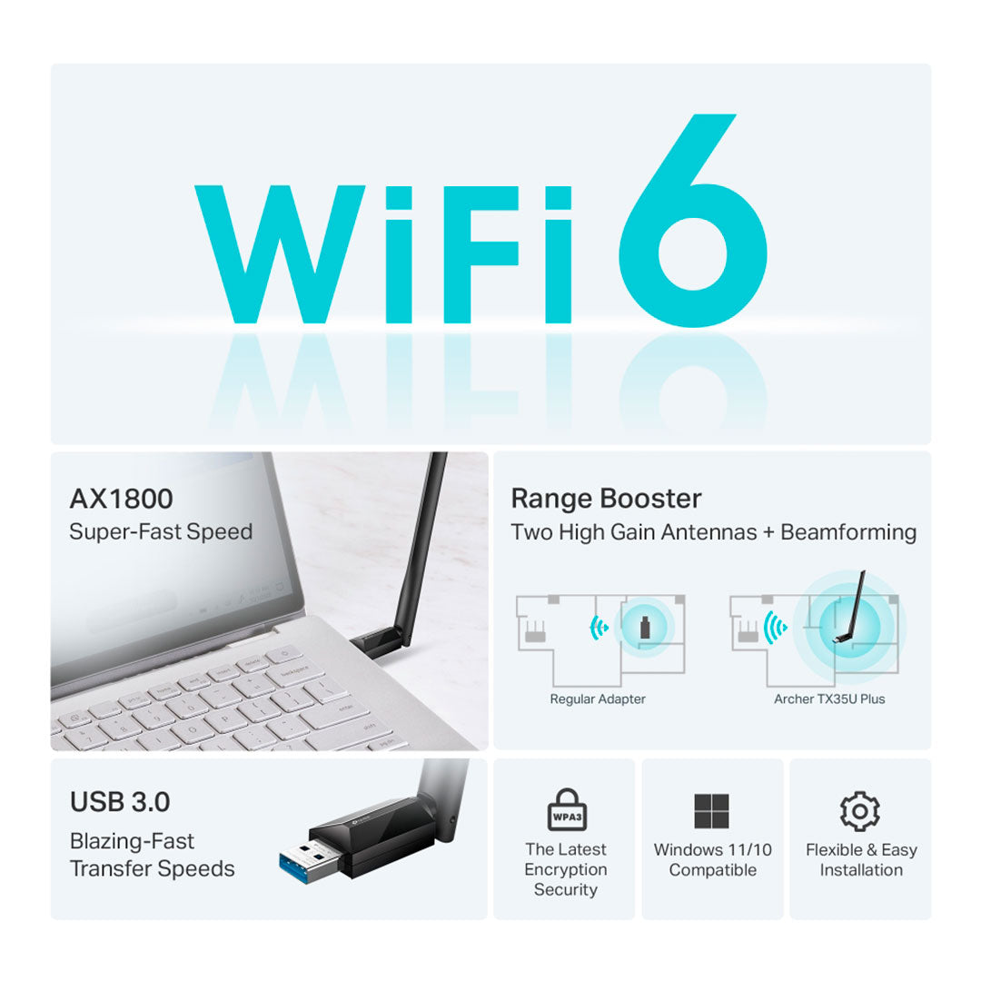 TP-LINK ARCHER TX35U Plus WiFi6 AX1800 Adaptador USB Doble Banda
