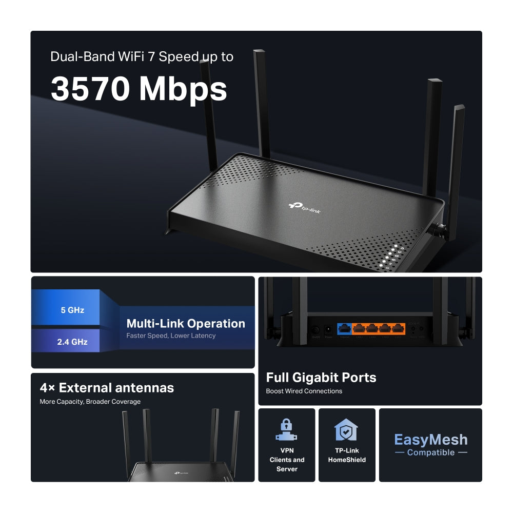 TP-LINK Archer BE220 Router WiFi 7 Doble Banda BE3600