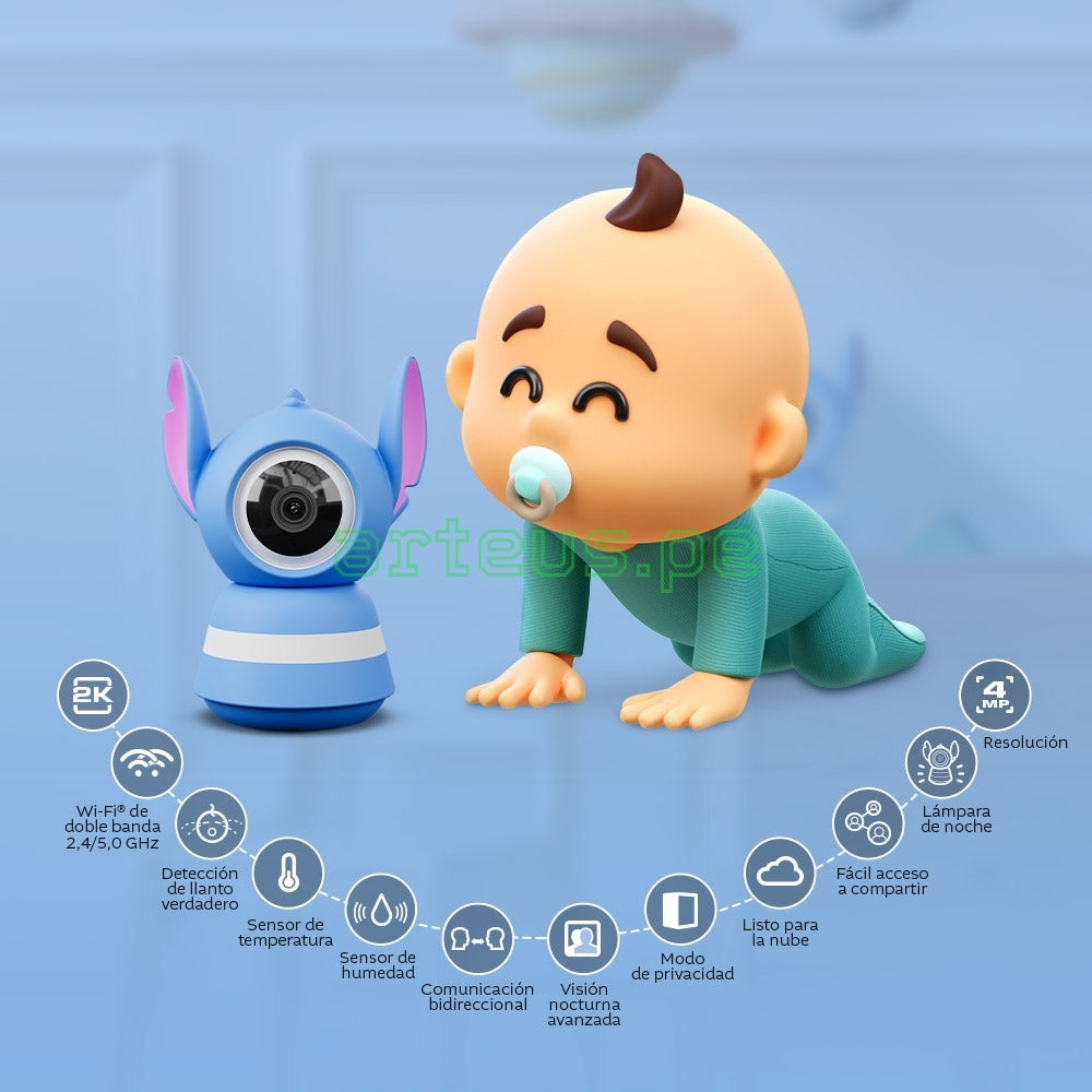 NEXXT SOLUTIONS NHC-B200 ST Monitor Inteligente PTZ para Bebé Stitch Baby con Cámara 4MP 360º
