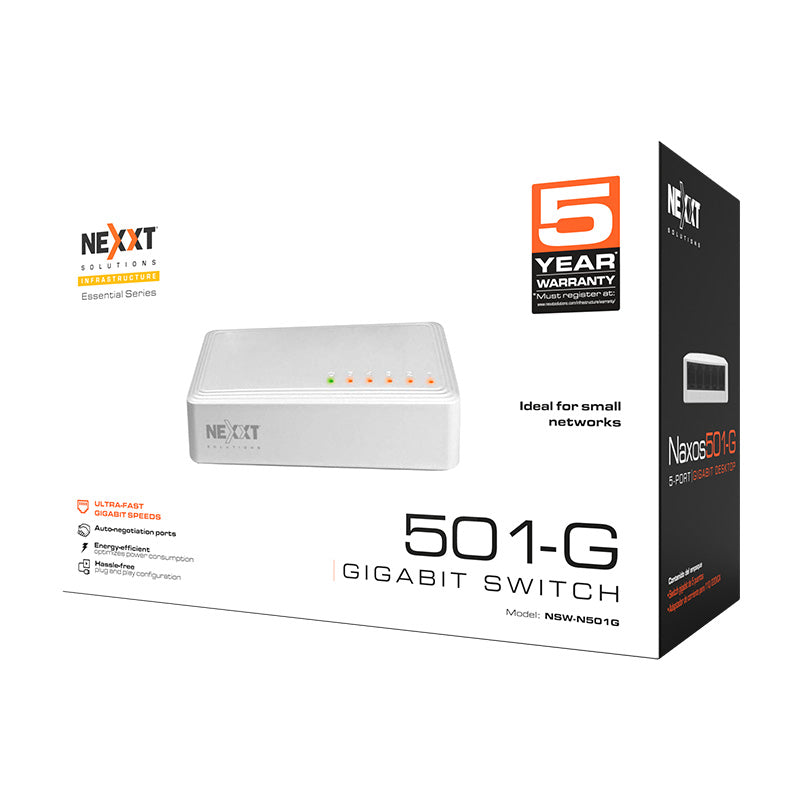NEXXT SOLUTIONS NSW-N501G Switch 5 Puertos Gigabit 10/100/1000Mbps