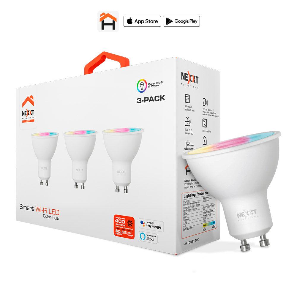 NEXXT HOME NHB-C320 3PK, Bombilla LED Inteligente WIFI MULTICOLOR 220V GU10. ALEXA. Pack x 3 - ARTEUS