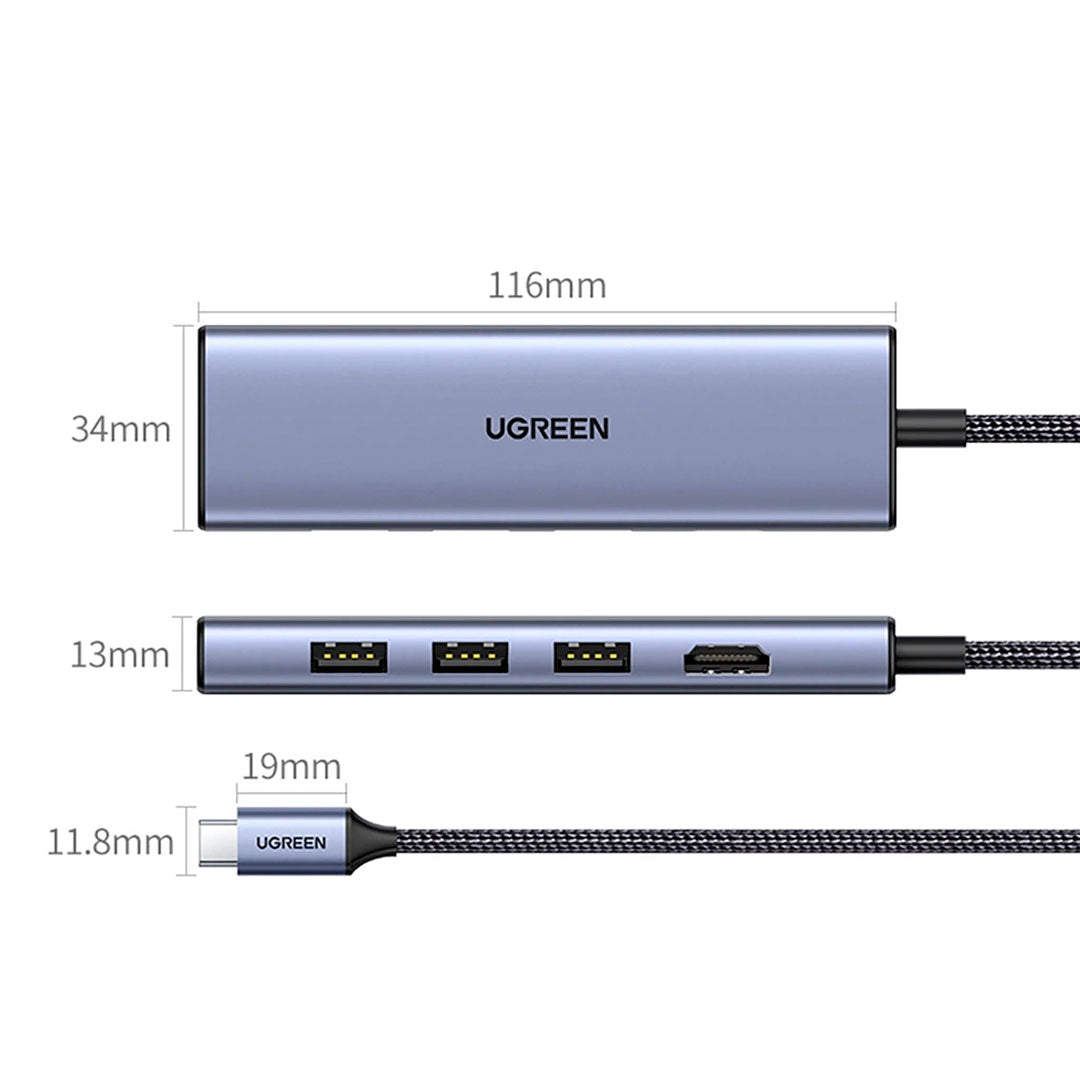 UGREEN CM511 20956A Adaptador HUB USB-C a HDMI 3USB-A 3.0 SD TF