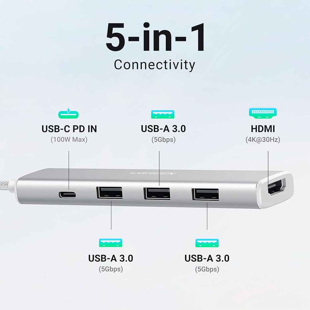 UGREEN CM478 35580 Revodok Adaptador HUB USB-C 5 en 1 100W