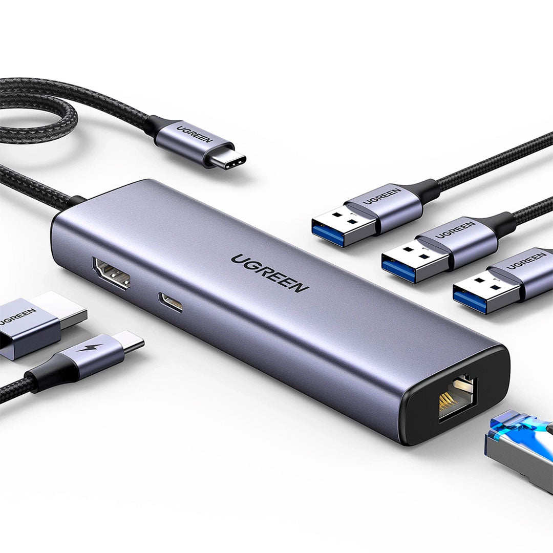 UGREEN CM512 45000 Adaptador HUB USB-C 6 en 1 RJ45 HDMI 4K