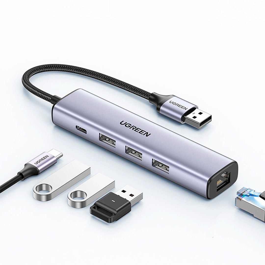UGREEN CM475 60600 Adaptador HUB 4 en 1 USB-C a RJ45 USB-A