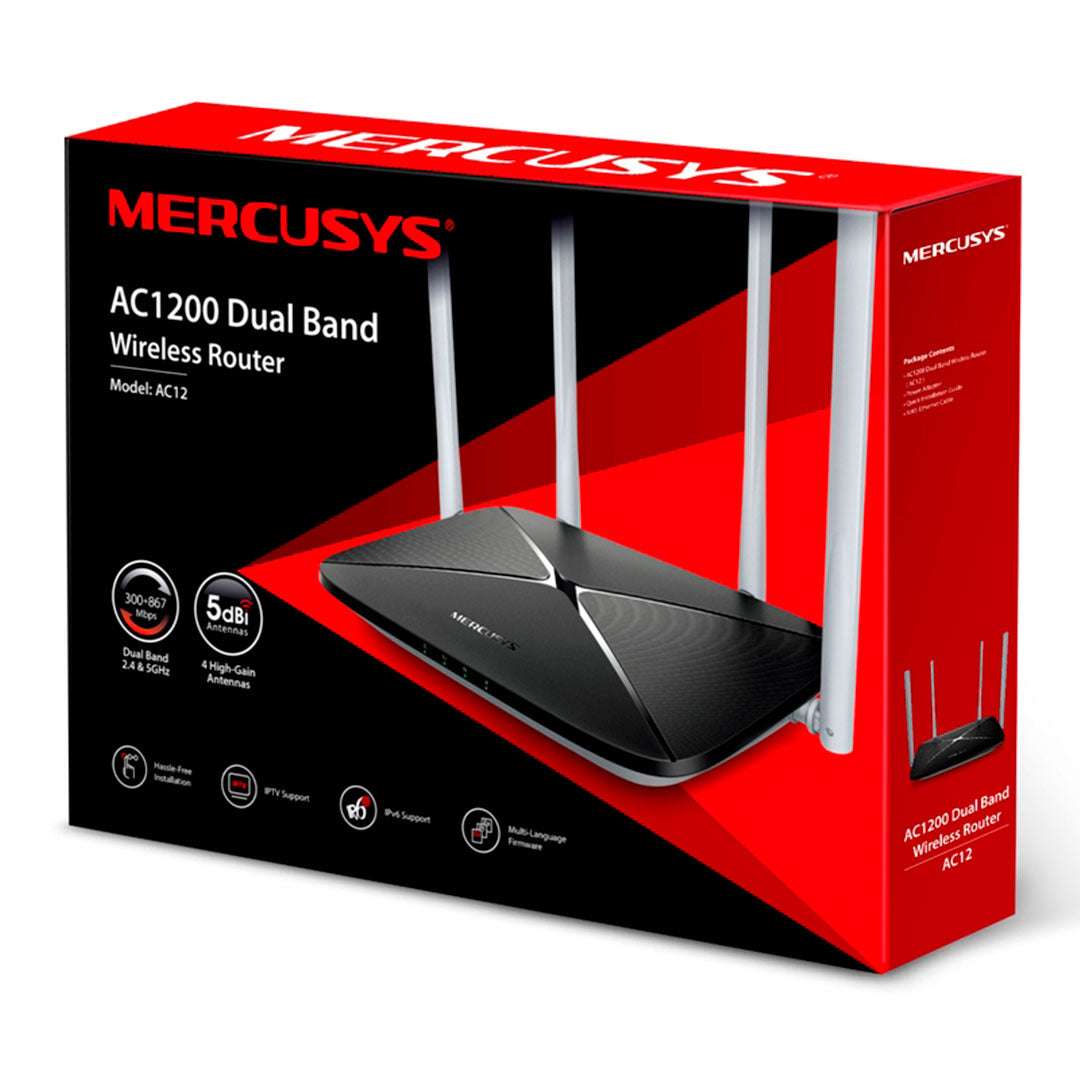 MERCUSYS AC12 Router Inalámbrico Doble Banda AC1200 1,2Gbps MU-MIMO Bidireccional