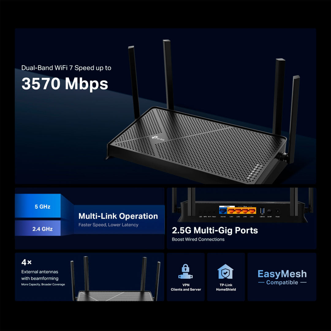 TP-LINK ARCHER BE230 Router WiFi7 BE3600 Doble Banda