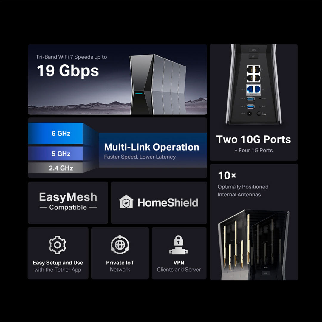 TP-LINK ARCHER BE805 Router WiFi7 BE19000 Triple Banda