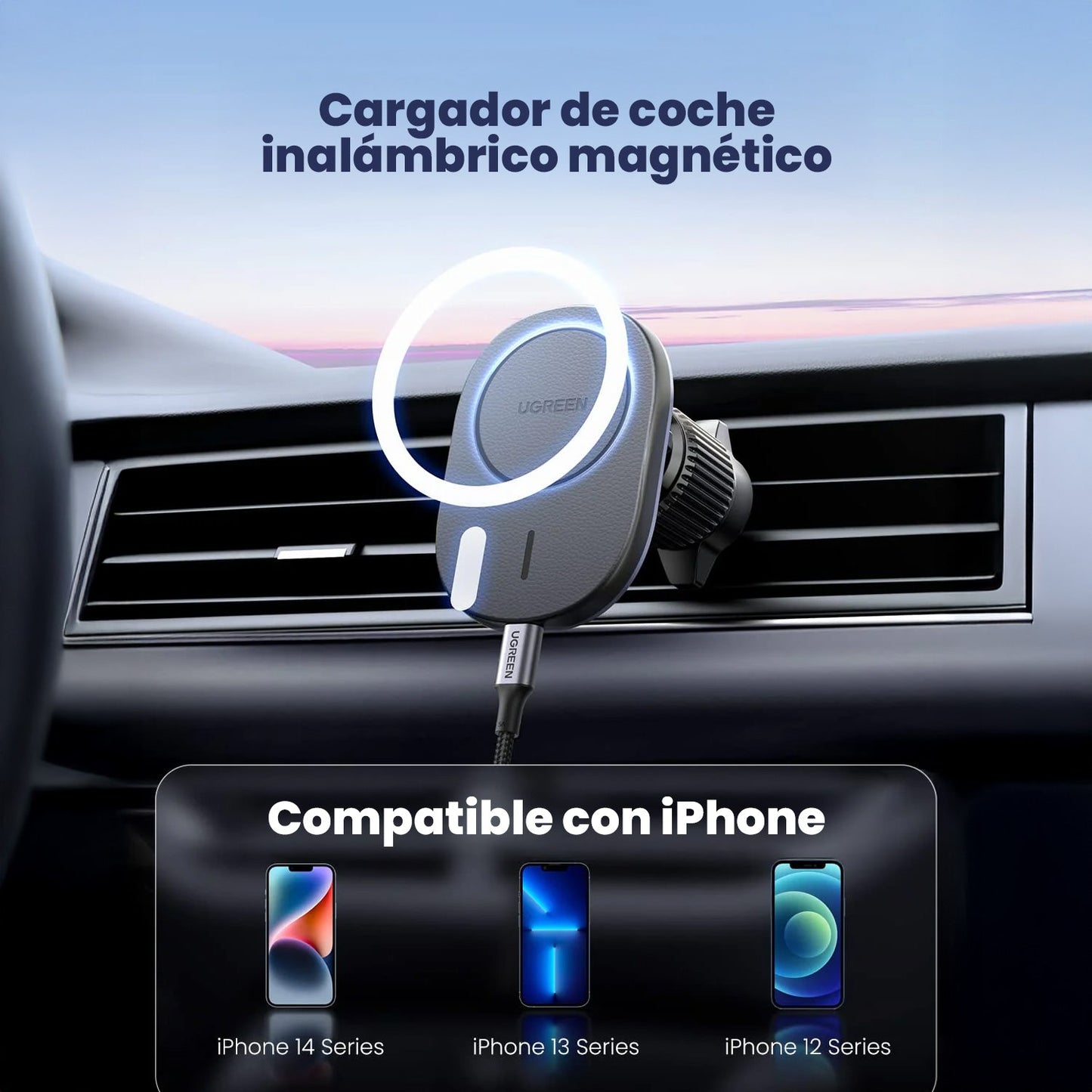 UGREEN CD345 15120 Cargador Inalámbrico Magnético para Auto 2 en 1 para Iphone