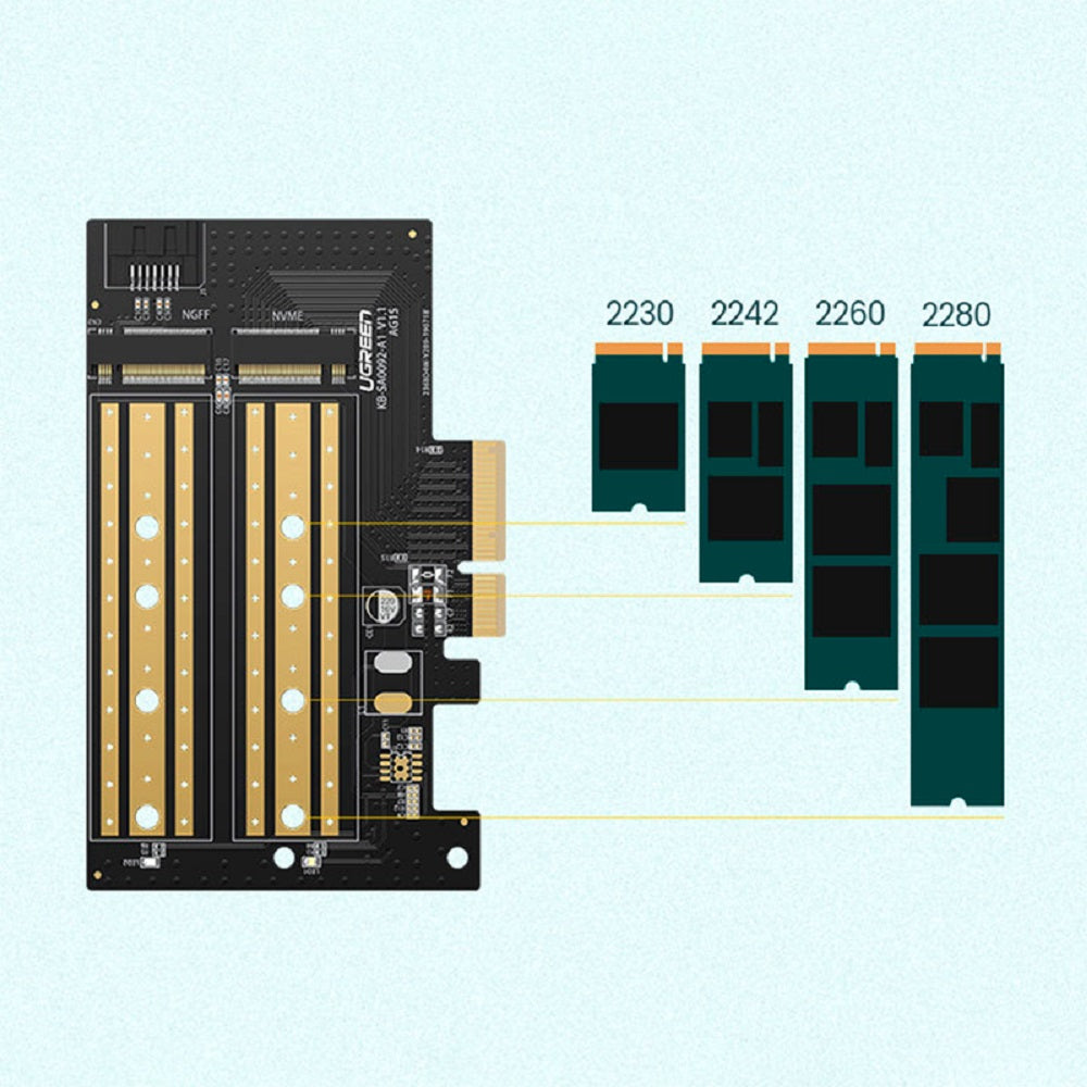 UGREEN CM302 70504 Tarjeta de Expansión PCIe x4 para SSD x2 M.2 NVME/SATA