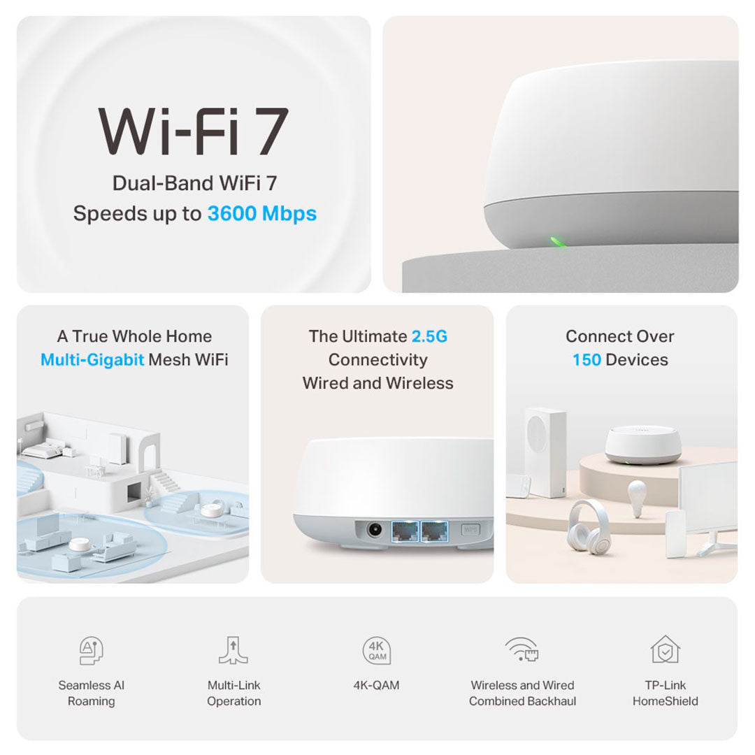 TP-LINK DECO BE25 1-Pack Router Mesh WiFi7 BE3600 doble banda