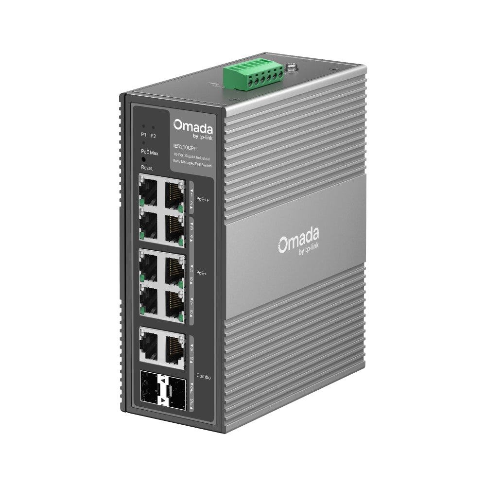 TP-LINK IES210GPP Conmutador industrial Gigabit Omada de 10 puertos fácil de administrar con 6 puertos PoE+ y 2 puertos PoE++