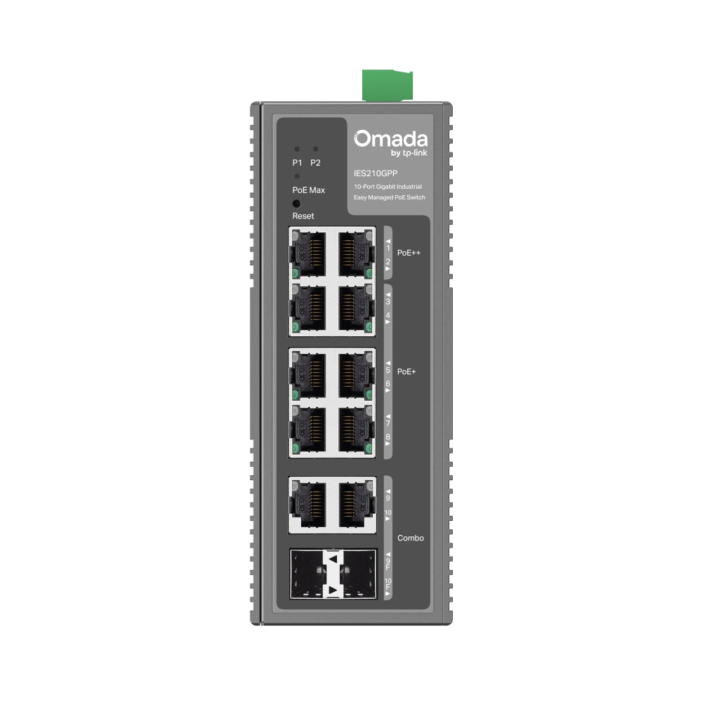 TP-LINK IES210GPP Conmutador industrial Gigabit Omada de 10 puertos fácil de administrar con 6 puertos PoE+ y 2 puertos PoE++