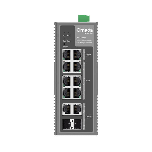 TP-LINK IES210GPP Conmutador industrial Gigabit Omada de 10 puertos fácil de administrar con 6 puertos PoE+ y 2 puertos PoE++