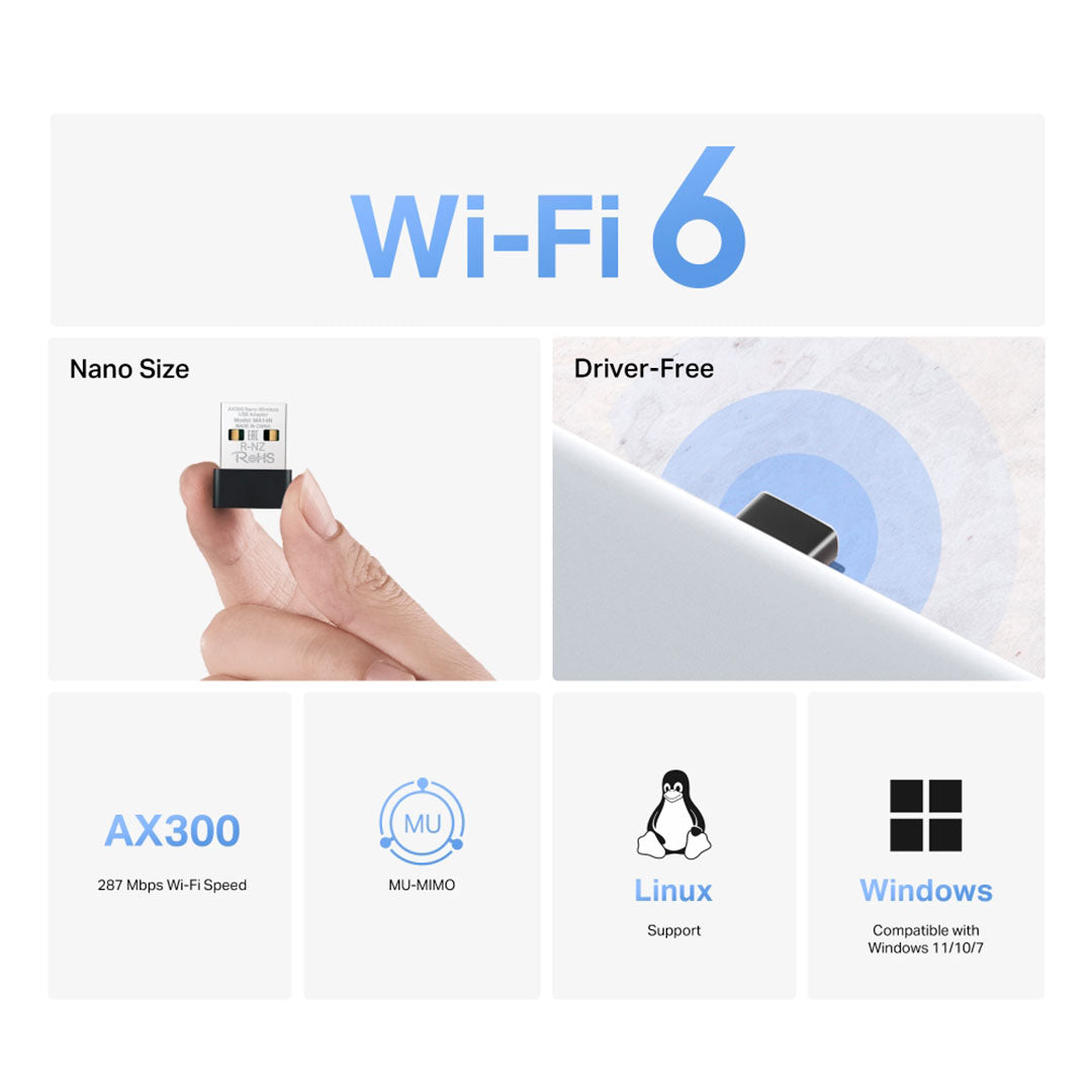 MERCUSYS MA14N Adaptador USB Inalámbrico Nano WiFi AX300
