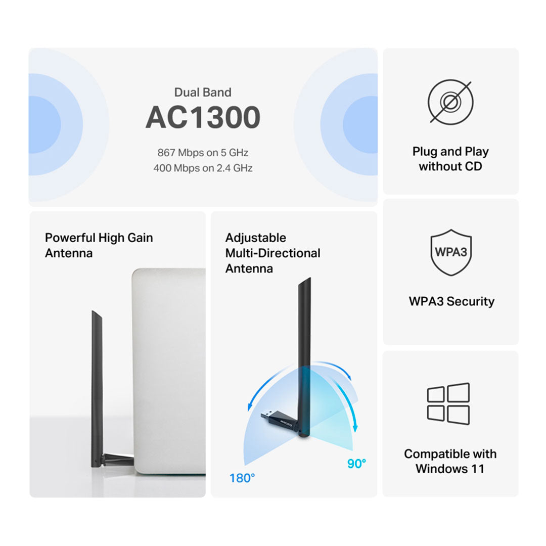 MERCUSYS MA30H Adaptador USB WiFi Doble Banda AC1300