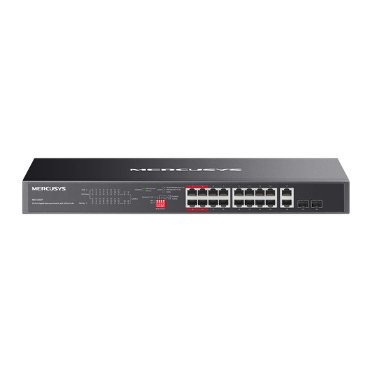 MERCYSUS MS120GP Switch Gigabit Para Montaje en Rack de 20 Puertos Con 16 Puertos PoE+