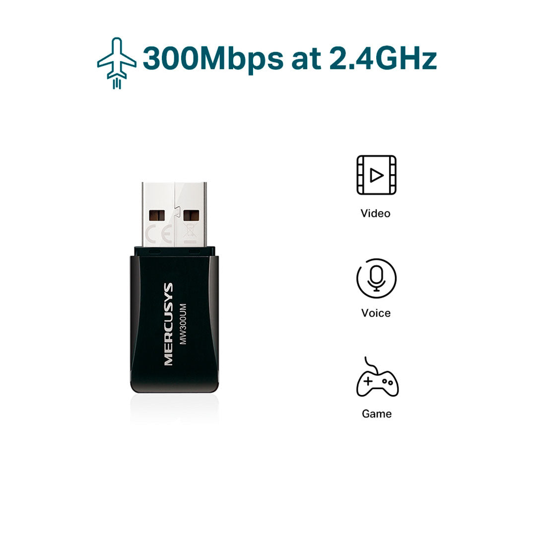 MERCUSYS MW300UM Mini Adaptador USB Inalámbrico N300