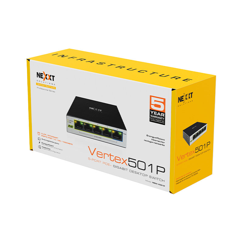 NEXXT SOLUTIONS NSW-V501P Switch 5 Puertos con 4 Puertos PoE+ Gigabit