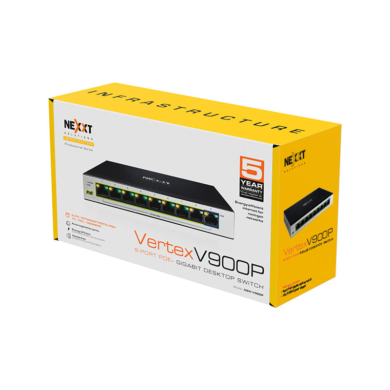 NEXXT SOLUTIONS NSW-V900P Switch 9 Puertos con 8 Puertos PoE+ Gigabit