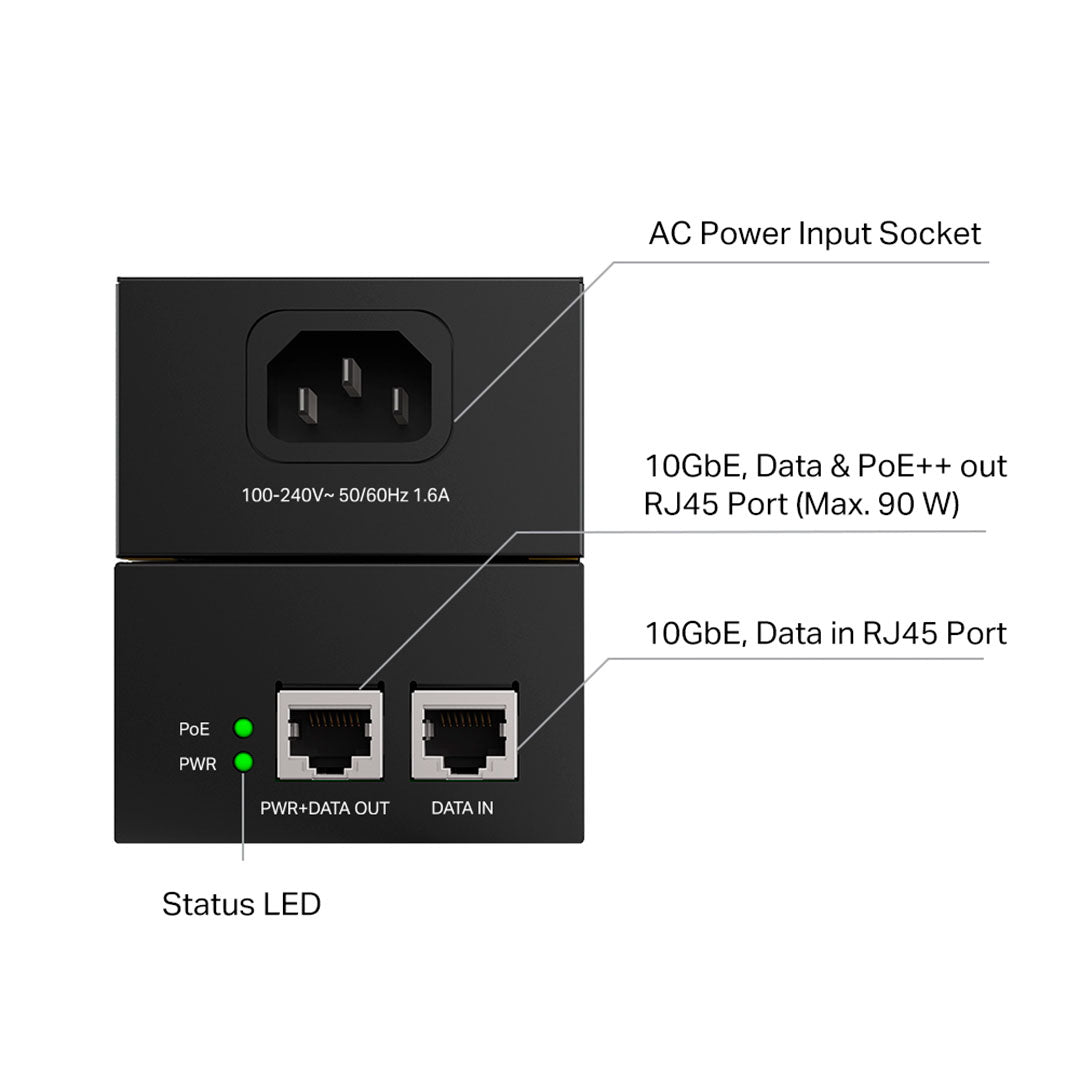 TP-LINK POE380S Inyector PoE++ Omada 2 Puertos 10G 90w