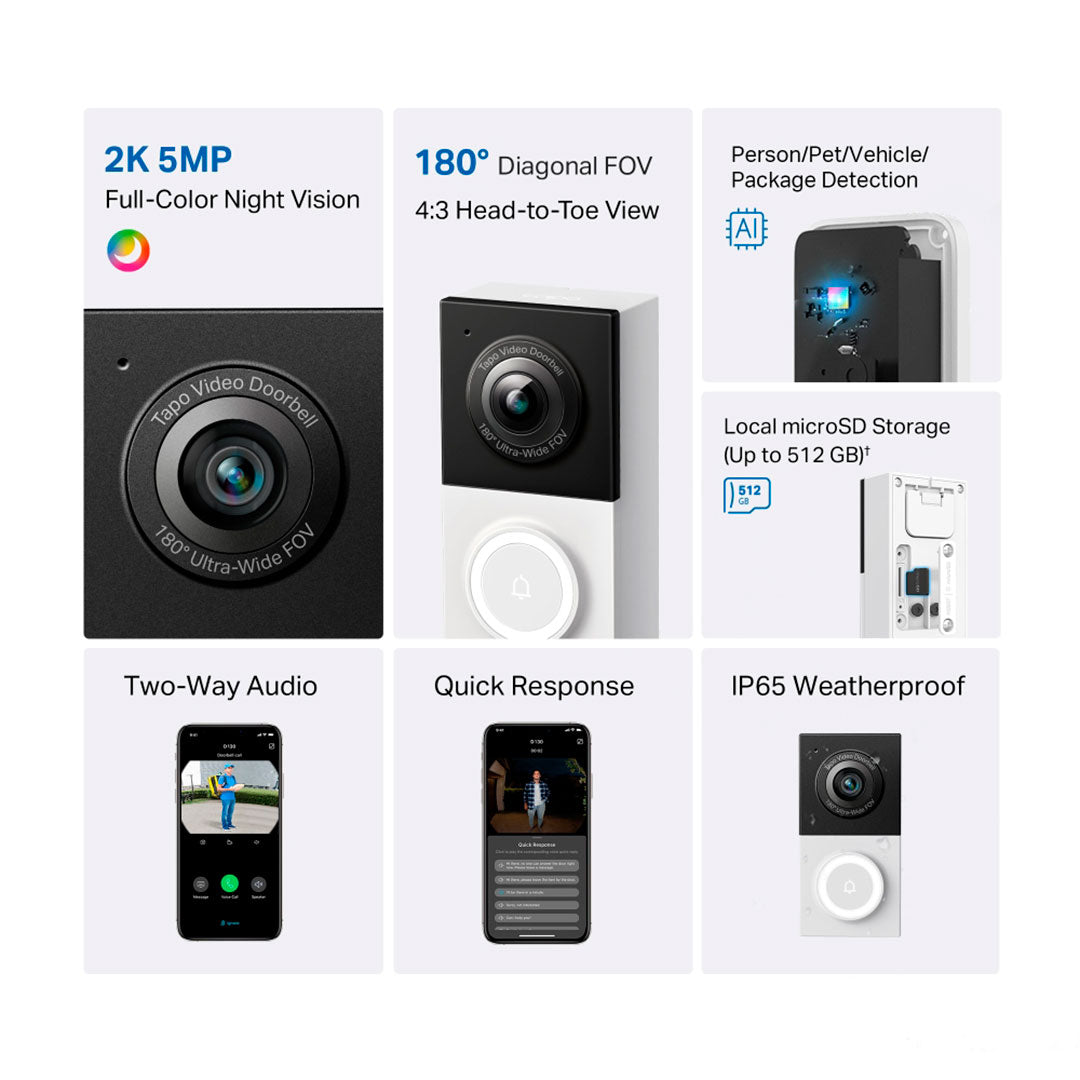 TP-LINK TAPO D130 Timbre con Cámara de Video 5MP 180° PT