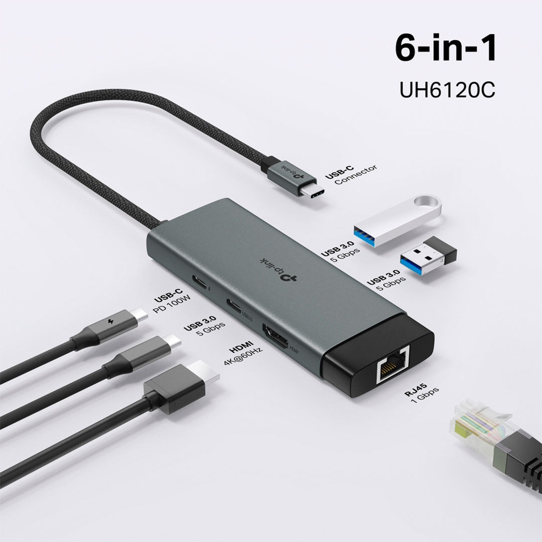TP-LINK UH6120C Adaptador HUB USB Tipo C 6 en 1 5Gbps