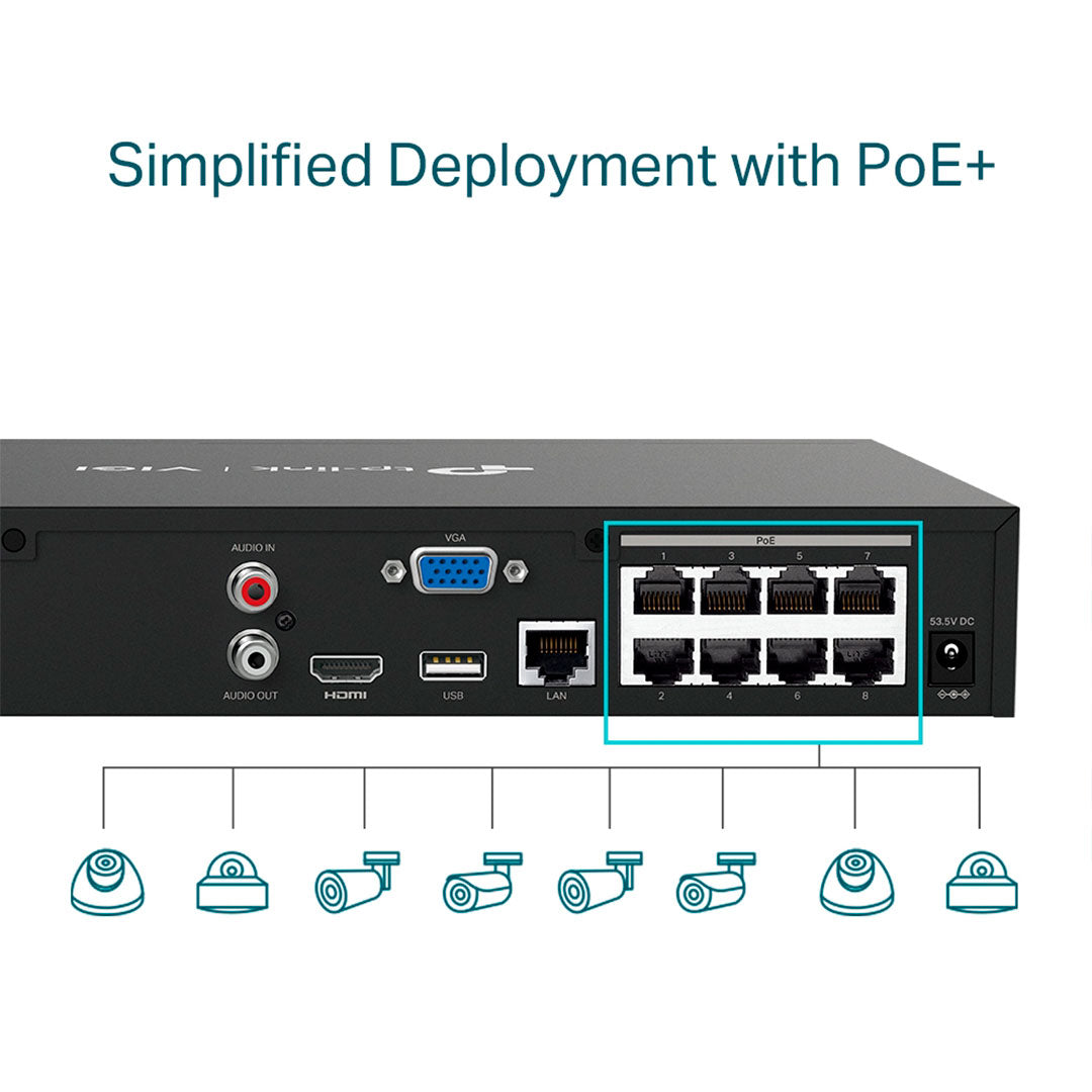 TP-LINK VIGI NVR1008H-8MP Grabador de Vídeo NVR 8 Canales 8MP PoE+ 113W