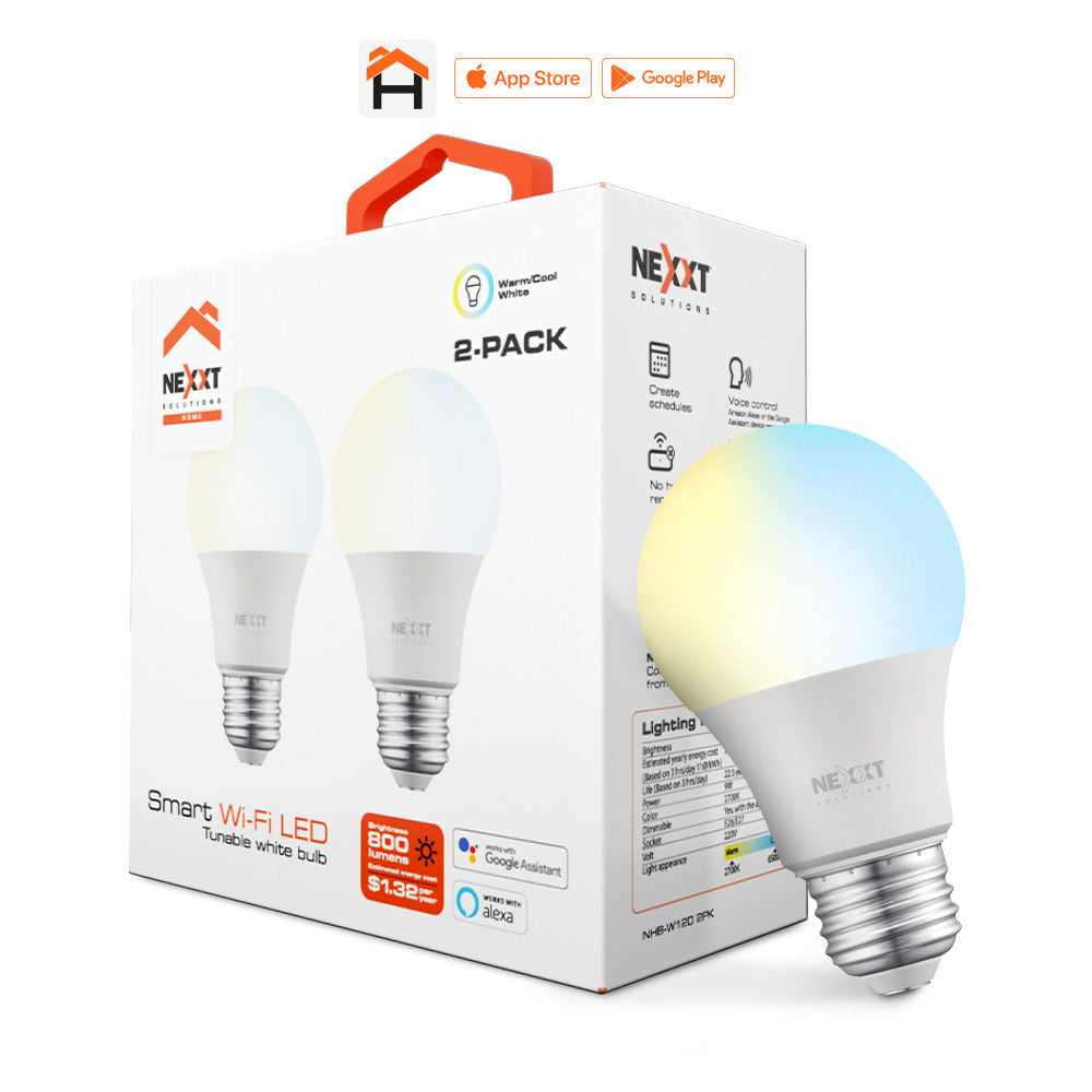NEXXT SOLUTIONS NHB-W120 2PK Kit 2 Focos Inteligentes Wifi LED Blanco Regulable