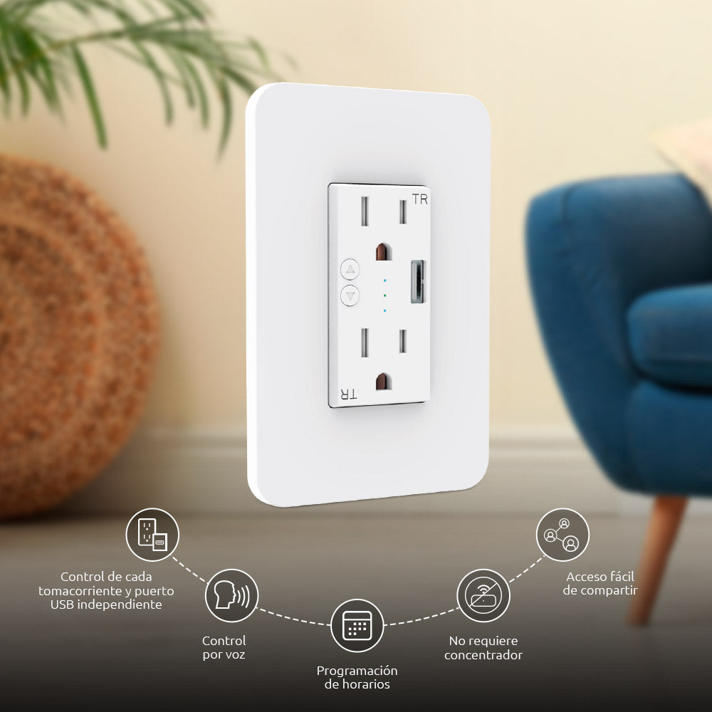 NEXXT SOLUTIONS NHE-W100 Tomacorriente de Pared Inteligente Wifi con Puerto USB