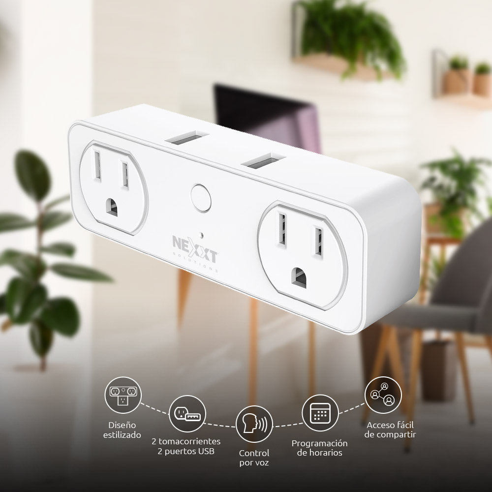 NEXXT SOLUTIONS NHP-D610 Enchufe Tomacorriente Inteligente WIFI 2 Tomas 100-240VAC 15A