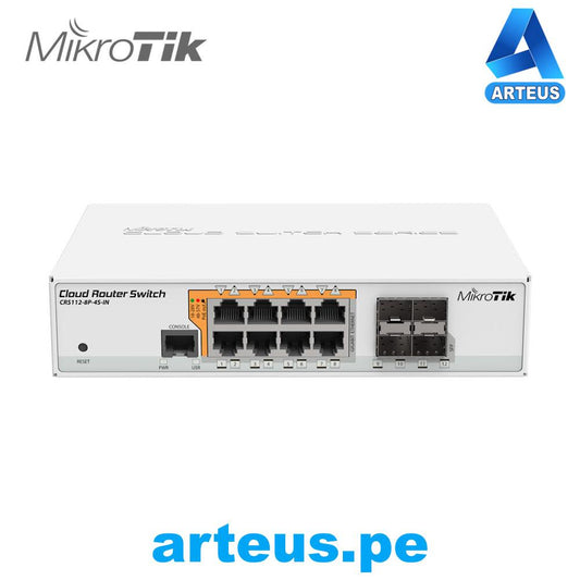 MIKROTIK CRS112-8P-4S-IN - CLOUD ROUTER SWITCH ADMINISTRABLE L3, 8 PUERTOS 10/100/1000 MBPS C/POE PASIVO Ó 802.3AF/AT, 4 PUERTOS SFP - ARTEUS