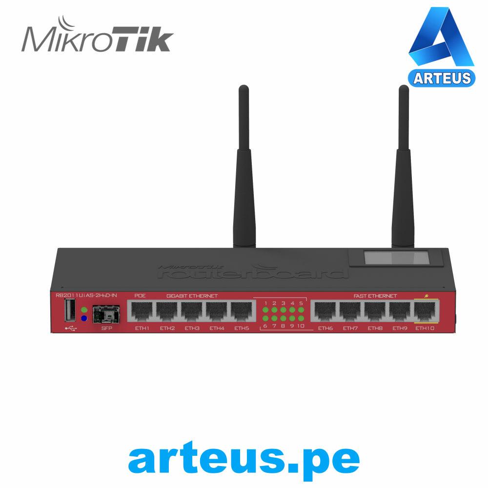 MIKROTIK RB2011UiAS-2HnD-IN - ROUTER BOARD, 10 PUERTOS ETHERNET, 1 PUERTO SFP, WI-FI DE GRAN COBERTURA 2.4 GHZ ANTENAS DE 4 DBI, HASTA 1 WATT DE POTENCIA - ARTEUS